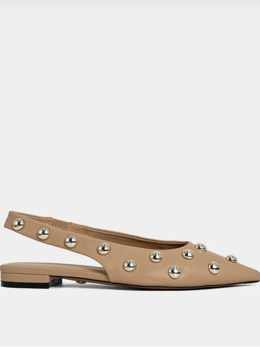 ShuShop Tan Studded Slingback Pointed Flat